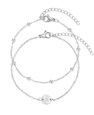 Tarnish Resistant Silver Initial Engraved and Paperclip Chain Bracelet