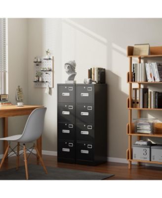 4 Drawer Metal File Cabinet with Lock, Vertical Filing Cabinet for Letter/Legal/A4/F4, Home Office Storage with Name Card Holder