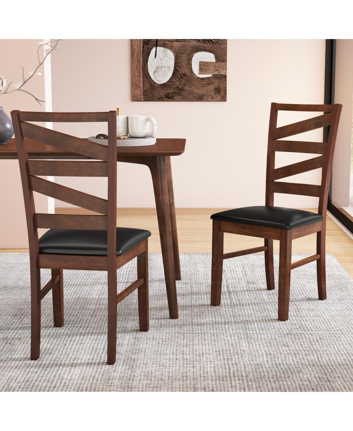 Slickblue Set of 2 Dining Chairs with Rubber Wood Legs Kitchen Side Seating
