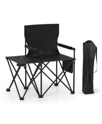 Oversized Camping Chair with Side Table 2 Storage Pockets Cup Holder for Fishing