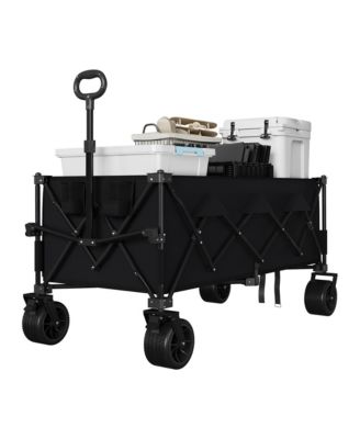 Heavy Duty Utility Beach Wagon Cart, Collapsible Wagon Beach with All Terrain Wheels, Extra Long WagonCart Foldable with Cup Holders for Sand
