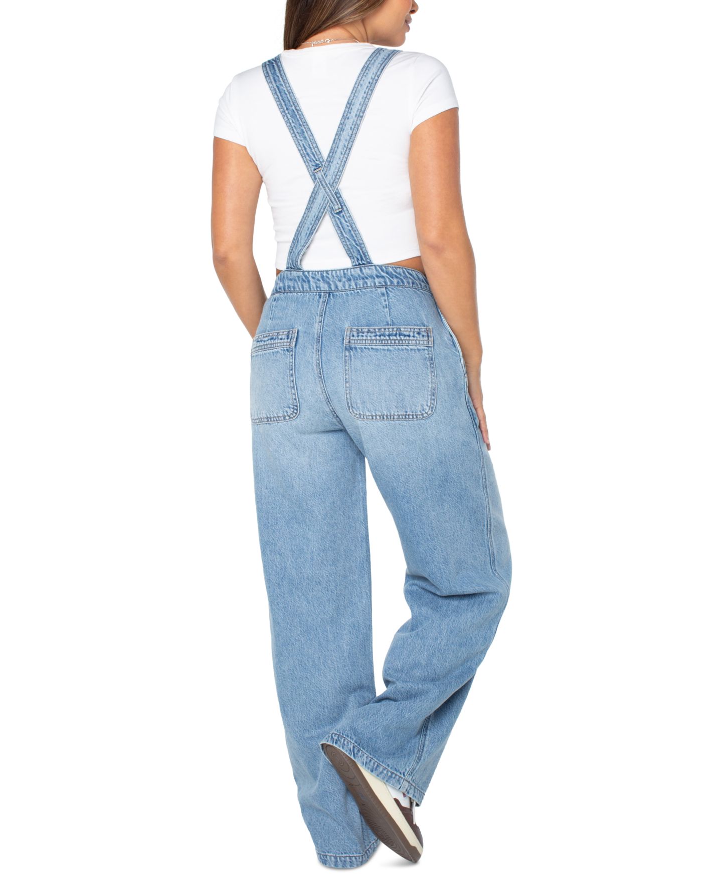 Женский комбинезон Celebrity Pink Juniors' Wide-Leg Crossover Back Overalls, цвет: Средняя варка — фото 4