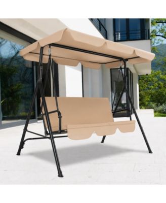 3 Seat Outdoor Porch Swing, Patio Swing Chair with Stand and Adjustable Canopy for Adults for Backyard or Garden