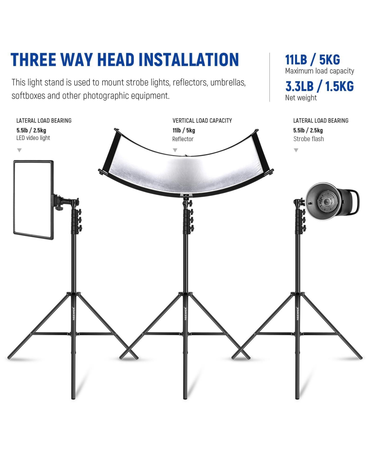 Neewer Photography Light Stand with 9.8ft, 5.5lb, 2.5kg