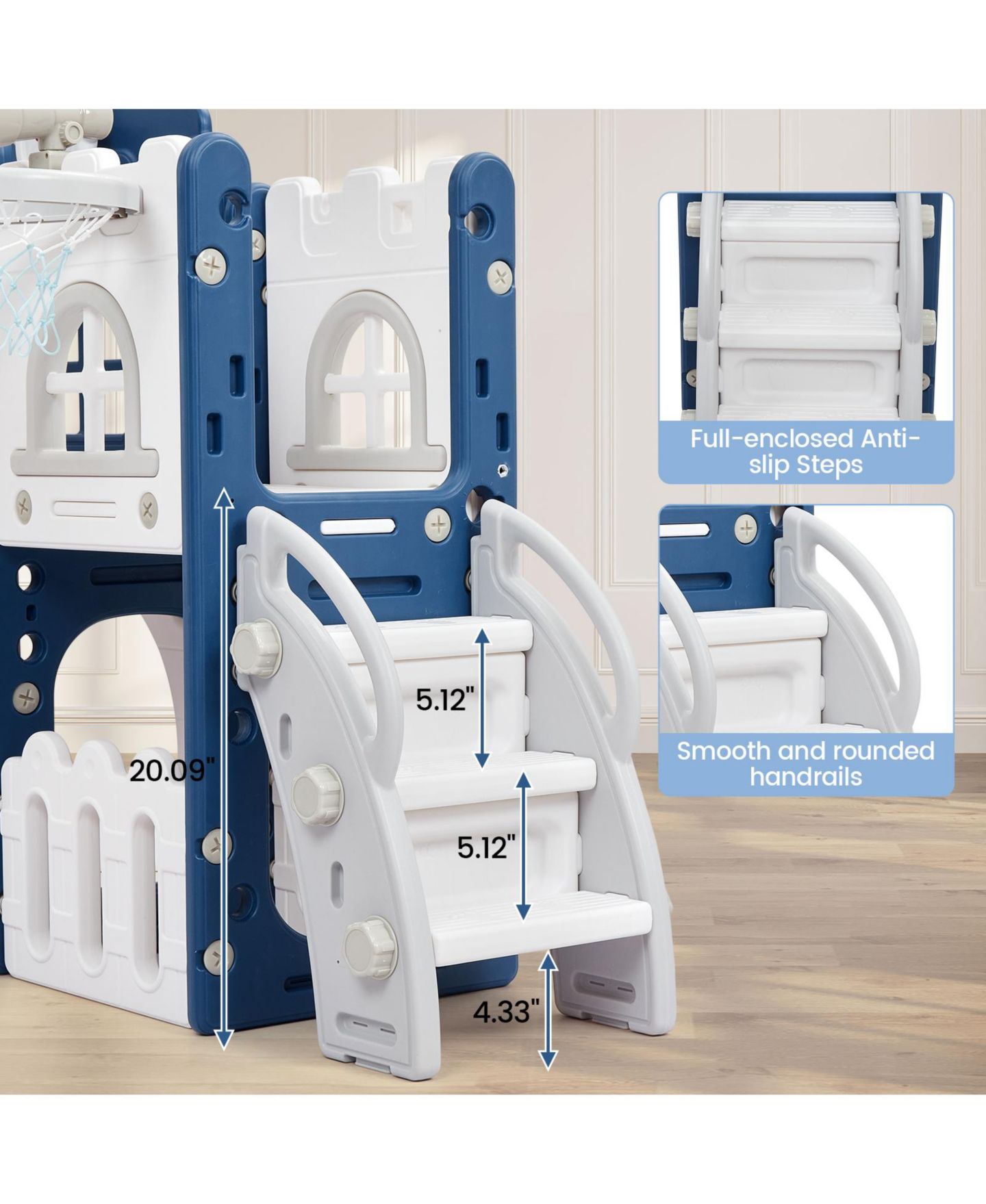 Детский игровой набор homfan 8-in-1 Toddler Playground Indoor-Outdoor Playset, For 2 to 3 Players, Ages 1-3, цвет: Синий — фото 7