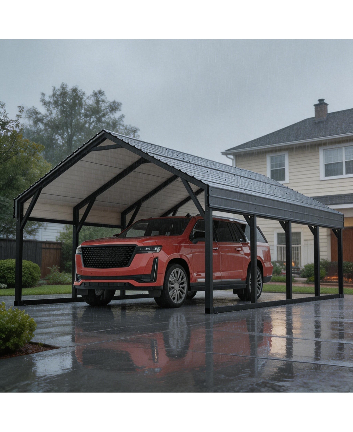 homfan Heavy Duty Steel Carport, Outdoor Metal Storage Shelter for Cars Trucks Boats, Driveway Backyard Farm Use, Galvanized