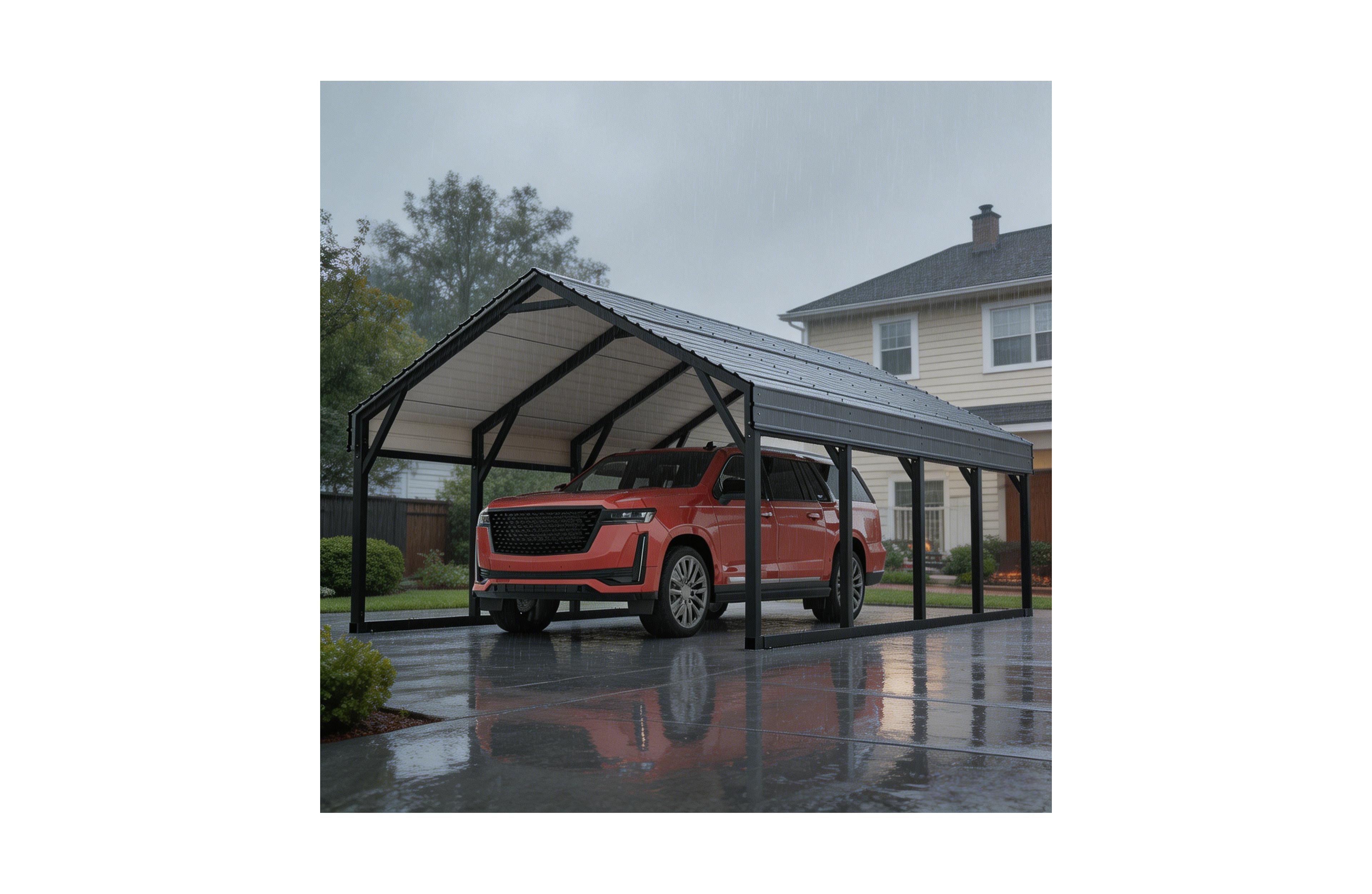 homfan Heavy Duty Steel Carport, Outdoor Metal Storage Shelter for Cars Trucks Boats, Driveway Backyard Farm Use, Galvanized