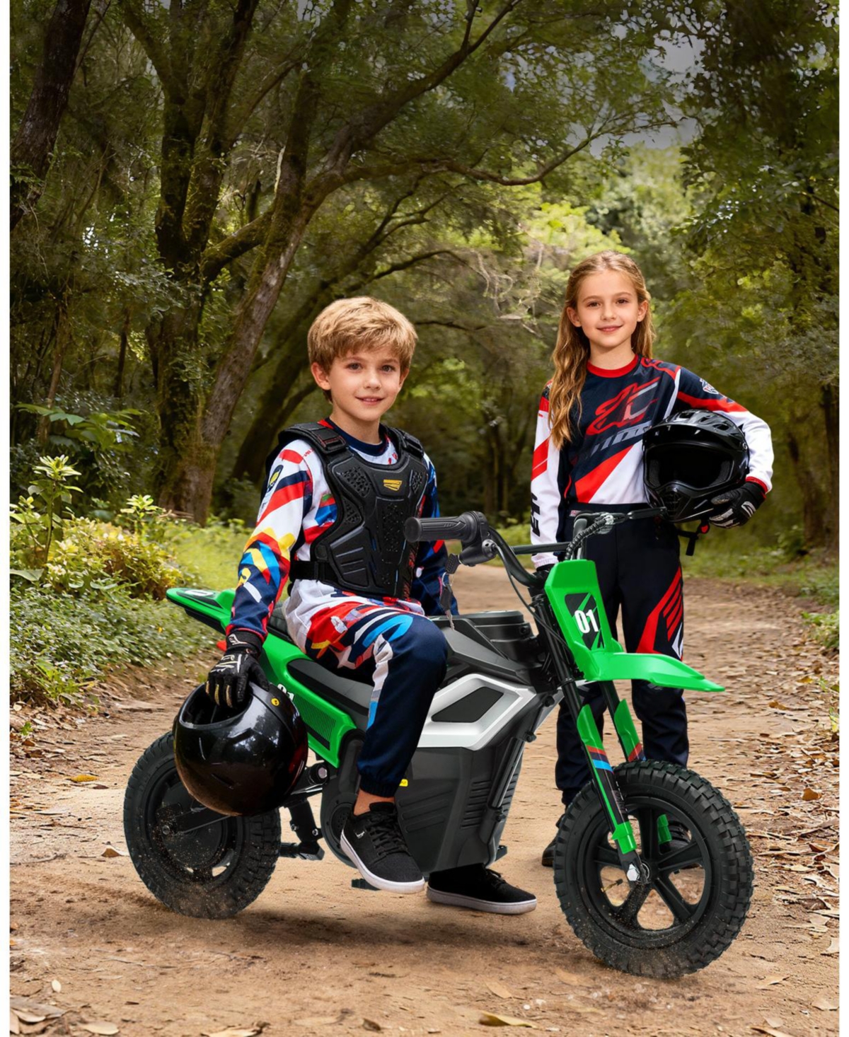 homfan 45.7 x 21.3 x 26.4 Inch Kids Electric Ride On Motorcycle 24V Battery Powered Toy Bike with 350W Motor for Outdoor Riding - Green