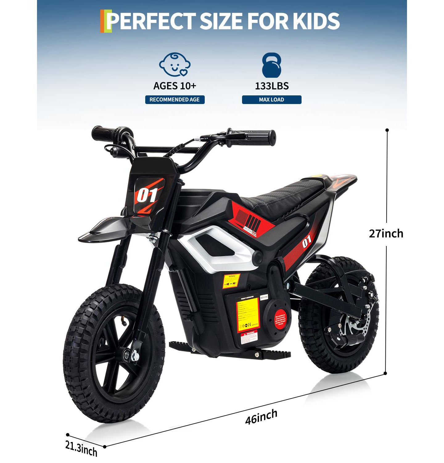 Детская игрушка homfan 45.7"L x 21.3"W x 26.4"H Electric 4-Wheel Ride-On Motorcycle, 3–7 лет, цвет: Чёрный — фото 2