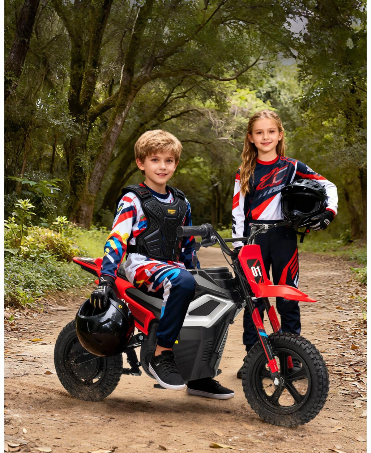 homfan 45.7 x 21.3 x 26.4 Inch Kids Electric Ride On Motorcycle 24V Battery Powered Toy Bike with 350W Motor for Outdoor Riding - Red