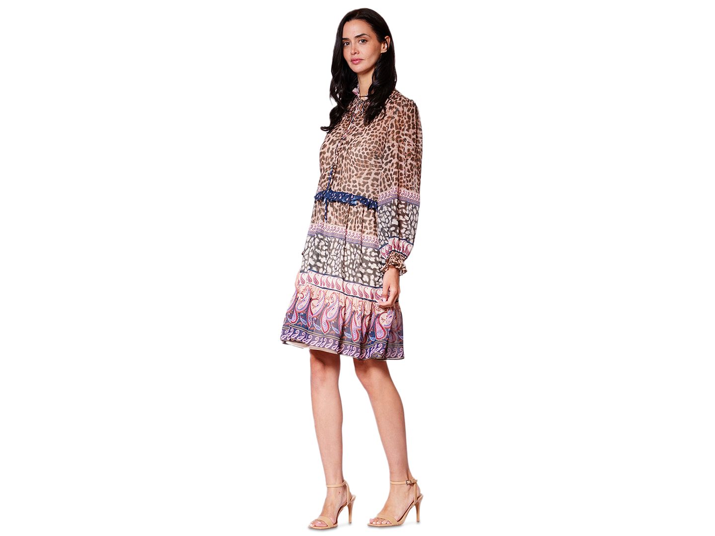 Женское платье julia jordan Ruffle Details Long-Sleeve Dress, цвет: Коричневый разноцветный — фото 3