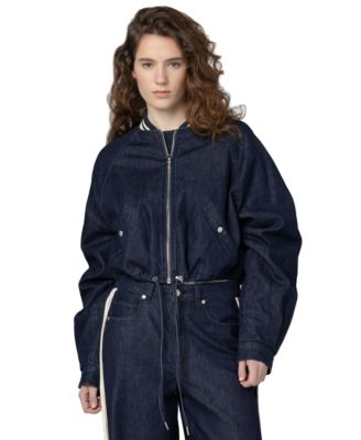 Women's Play Time Collarless Denim Bomber Jacket