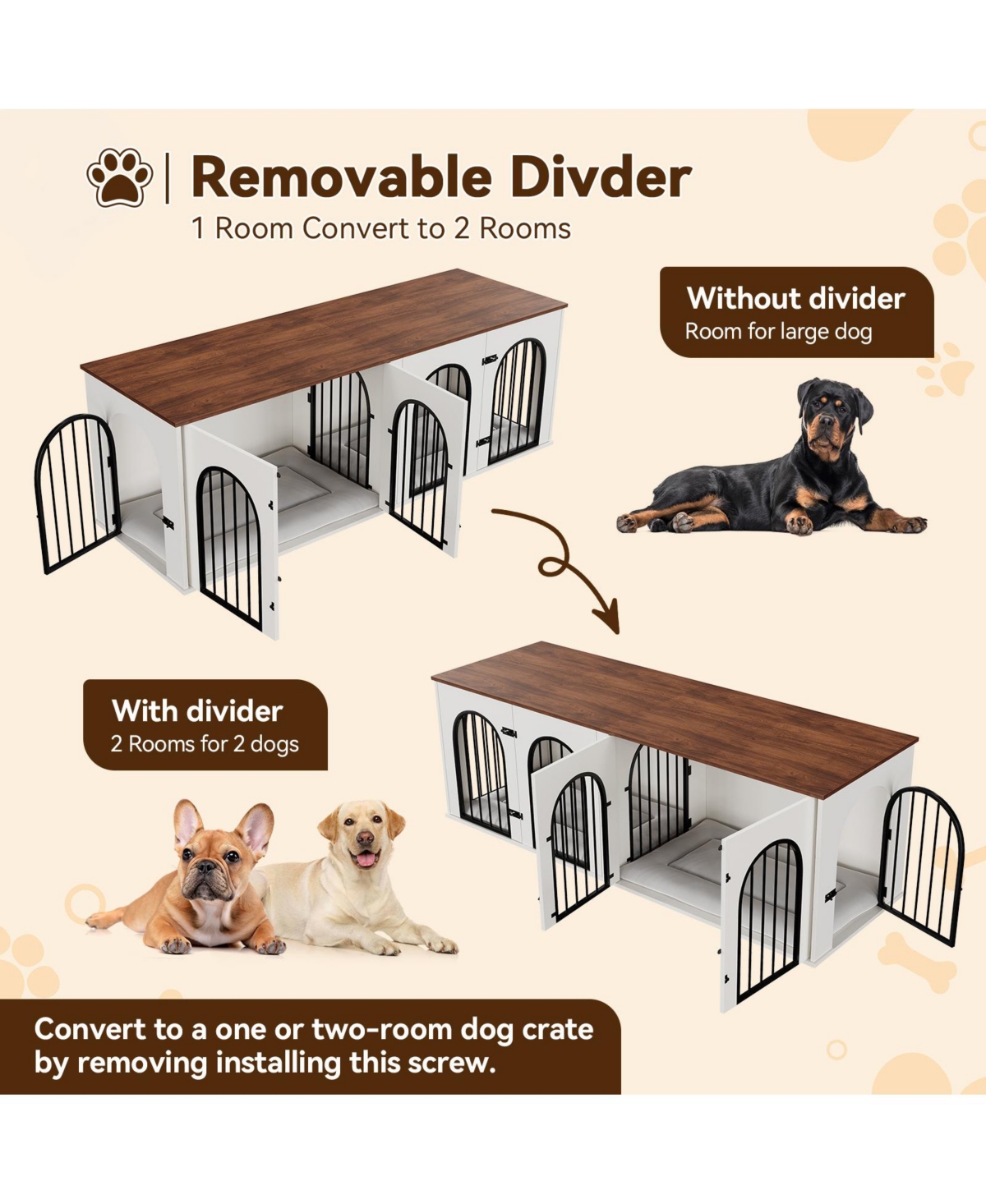 homfan 71 Dog Kennel Furniture with Removable Divider