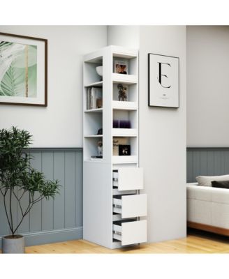 70.87 Inch High Modern Tall Wooden Storage Cabinet 4-Tier Shelves and Side Drawers Home Bookcase