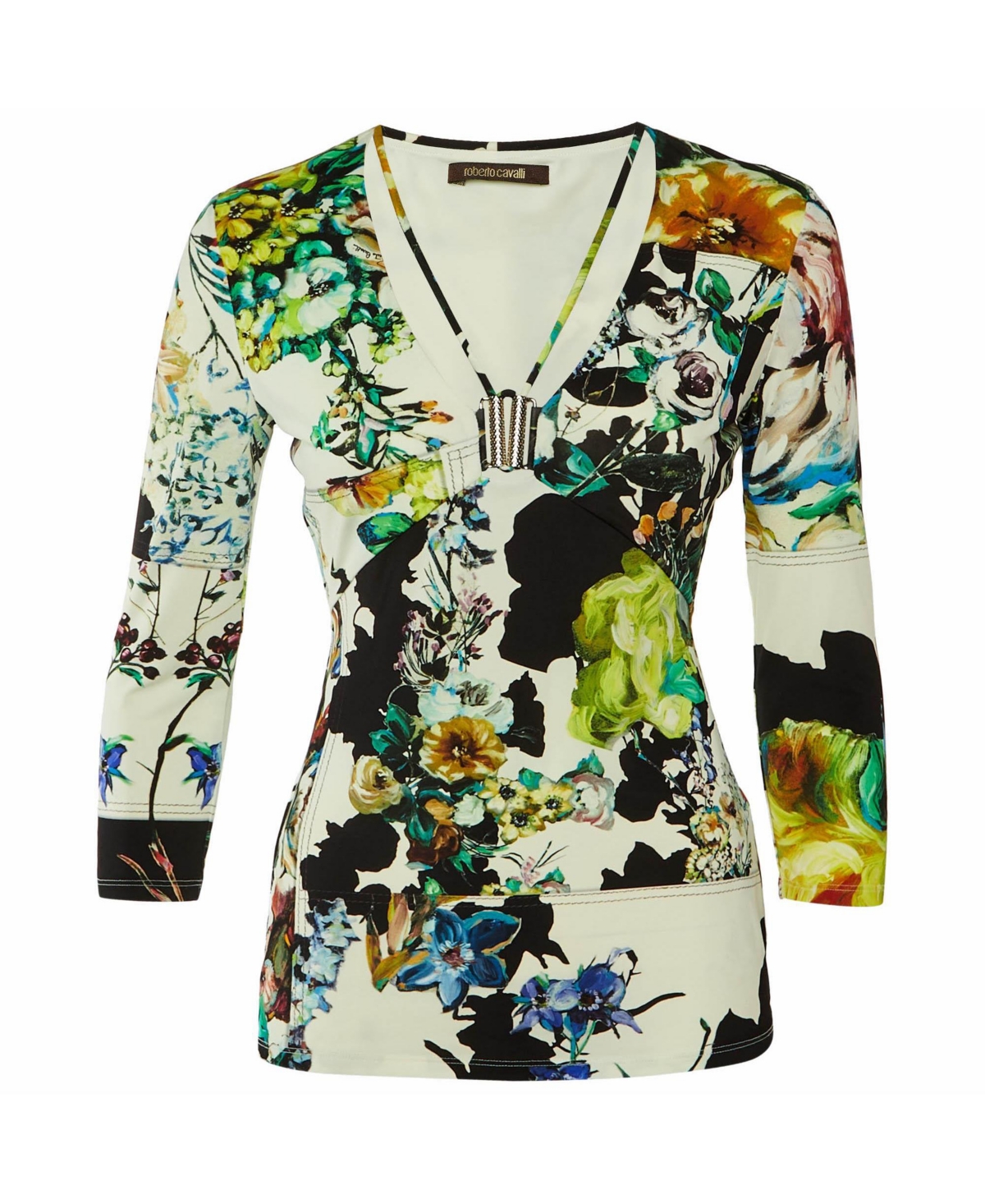 Pre-Owned Roberto Cavalli Women's Roberto Embellished Floral Print Jersey Top