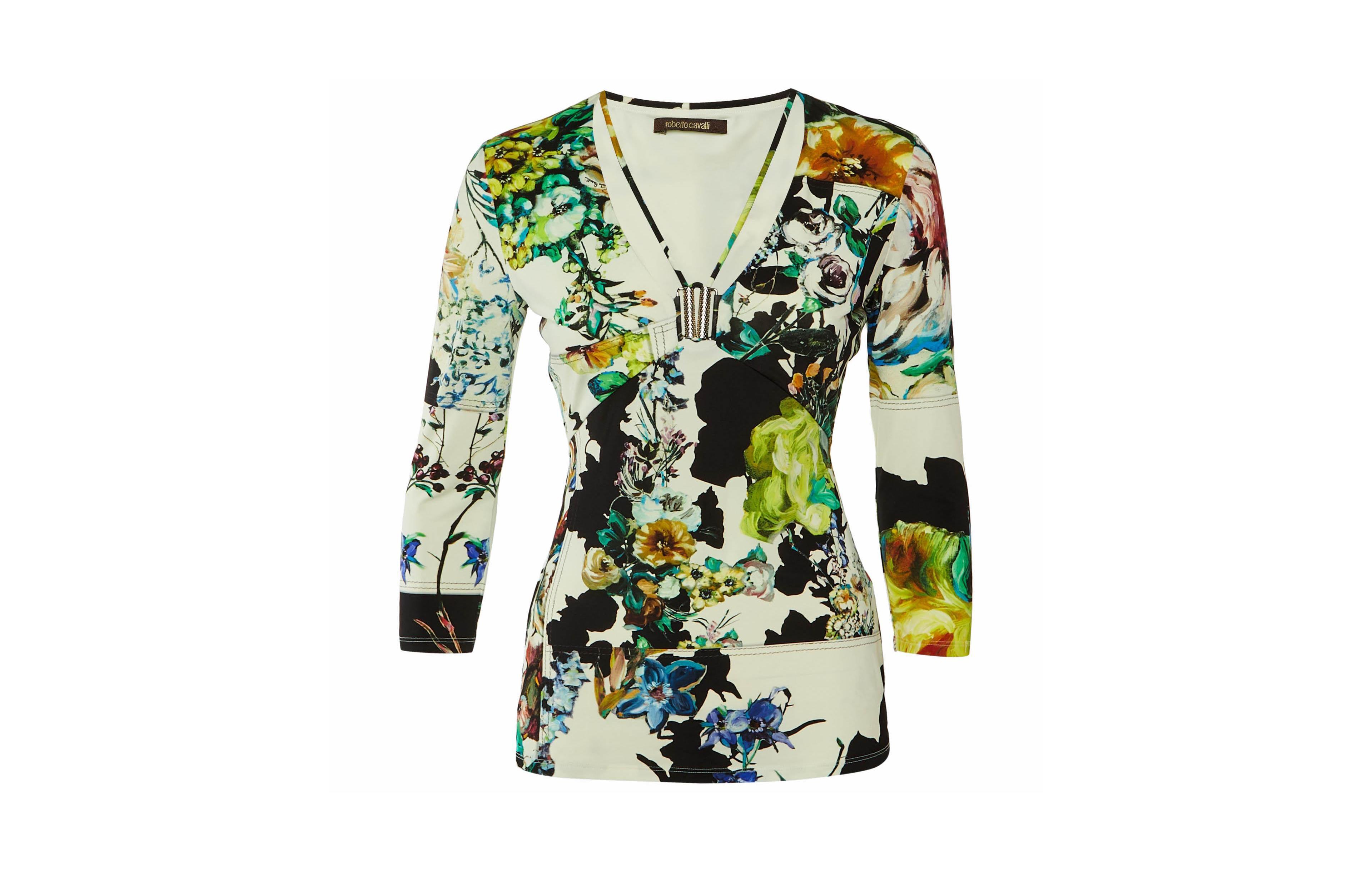 Pre-Owned Roberto Cavalli Women's Roberto Embellished Floral Print Jersey Top