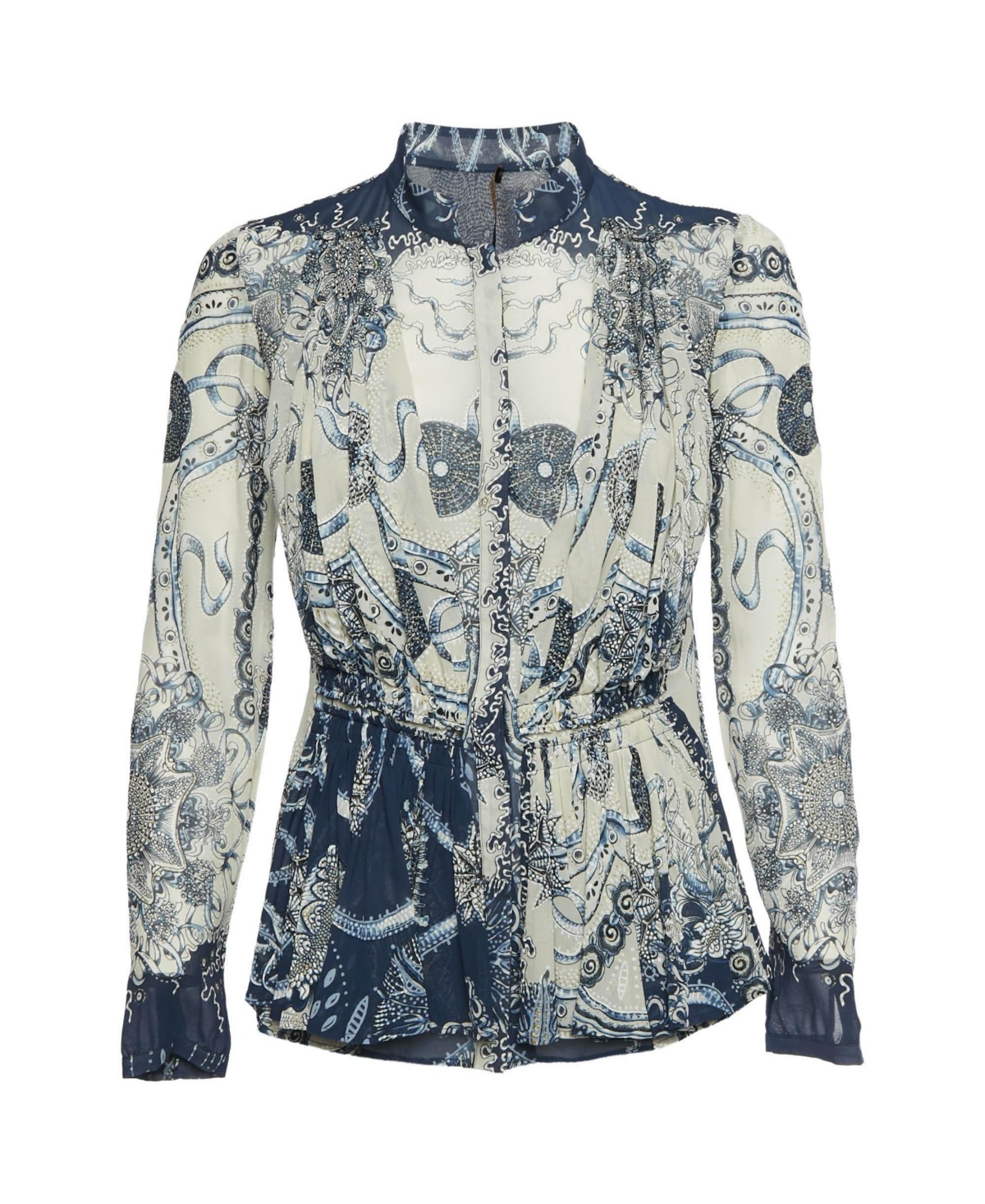 Pre-Owned Roberto Cavalli Women's Floral Print Silk Chiffon Mock Neck Top