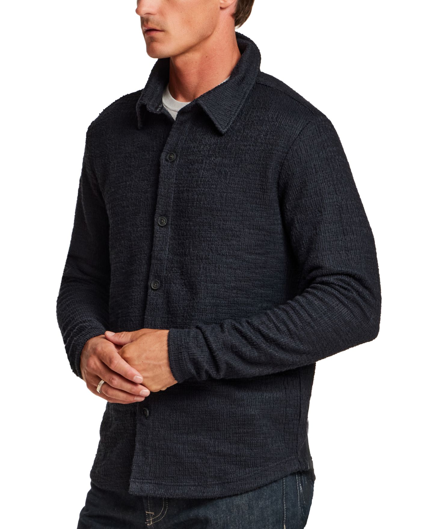 Мужская куртка Vintage & Black Slub Terry Button-Down Overshirt, цвет: Тёмно-синий — фото 2