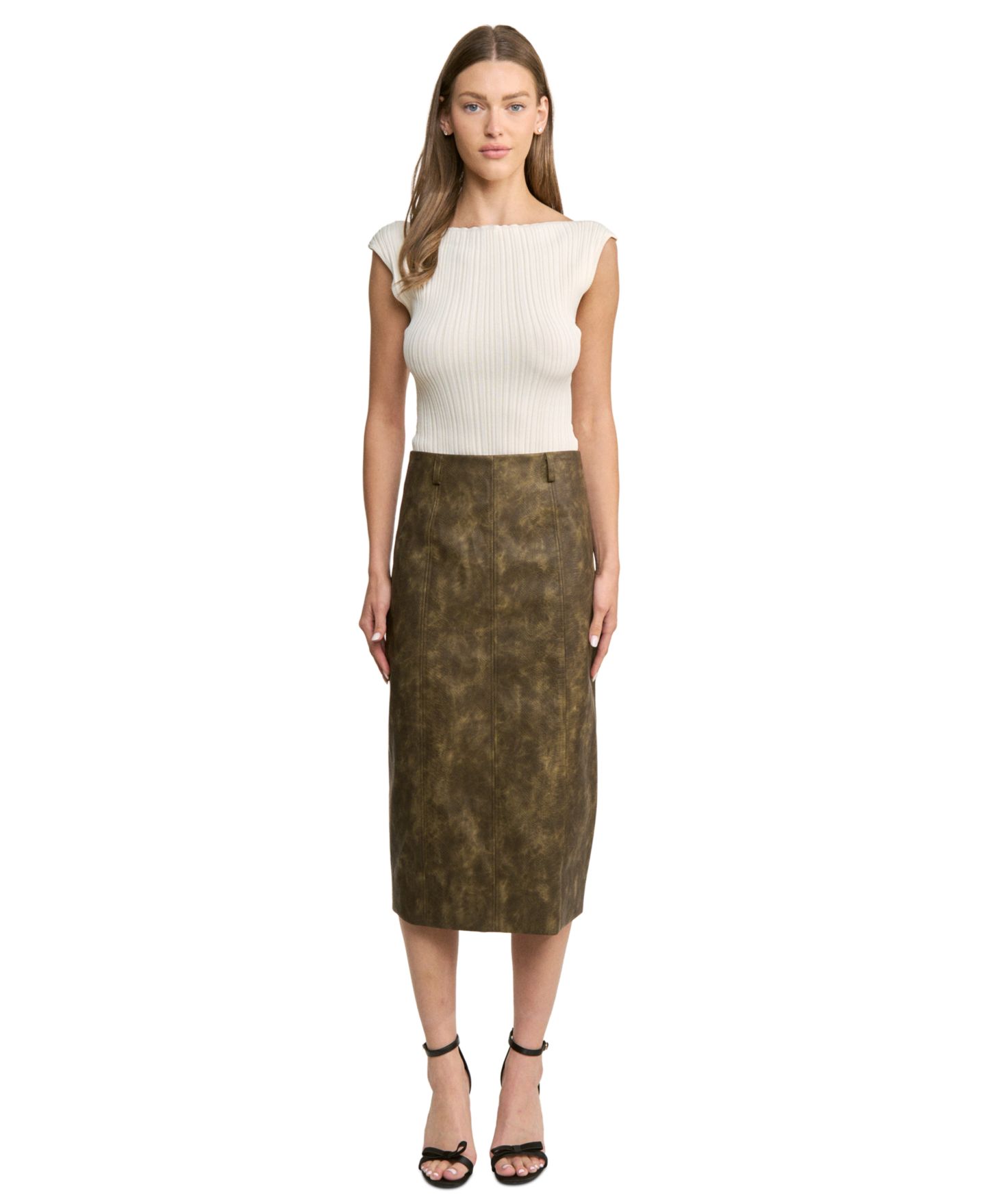Женская юбка En Saison Margot Zippered Midi, цвет: Оливковый — фото 6