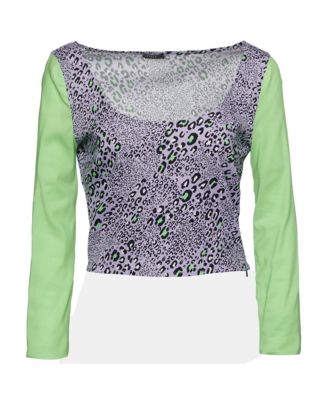 Women's Leopard Print Colorblock Knit Crop Top