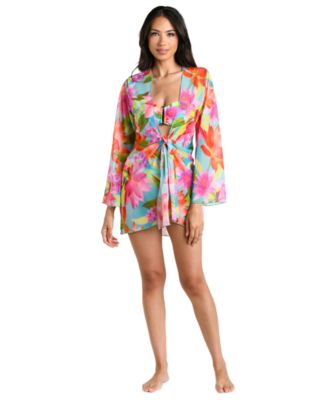 Women's Sunset Botanica Tie-Front Swim Cover-Up Kimono Dress