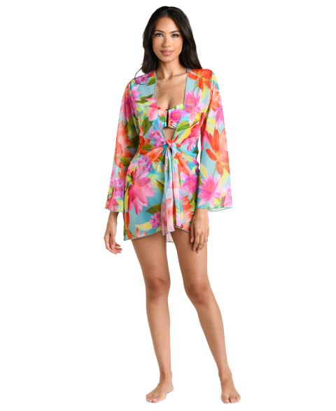 Женское платье La Blanca Sunset Botanica Tie-Front Swim Cover-Up Kimono, цвет: Розовый разноцветный