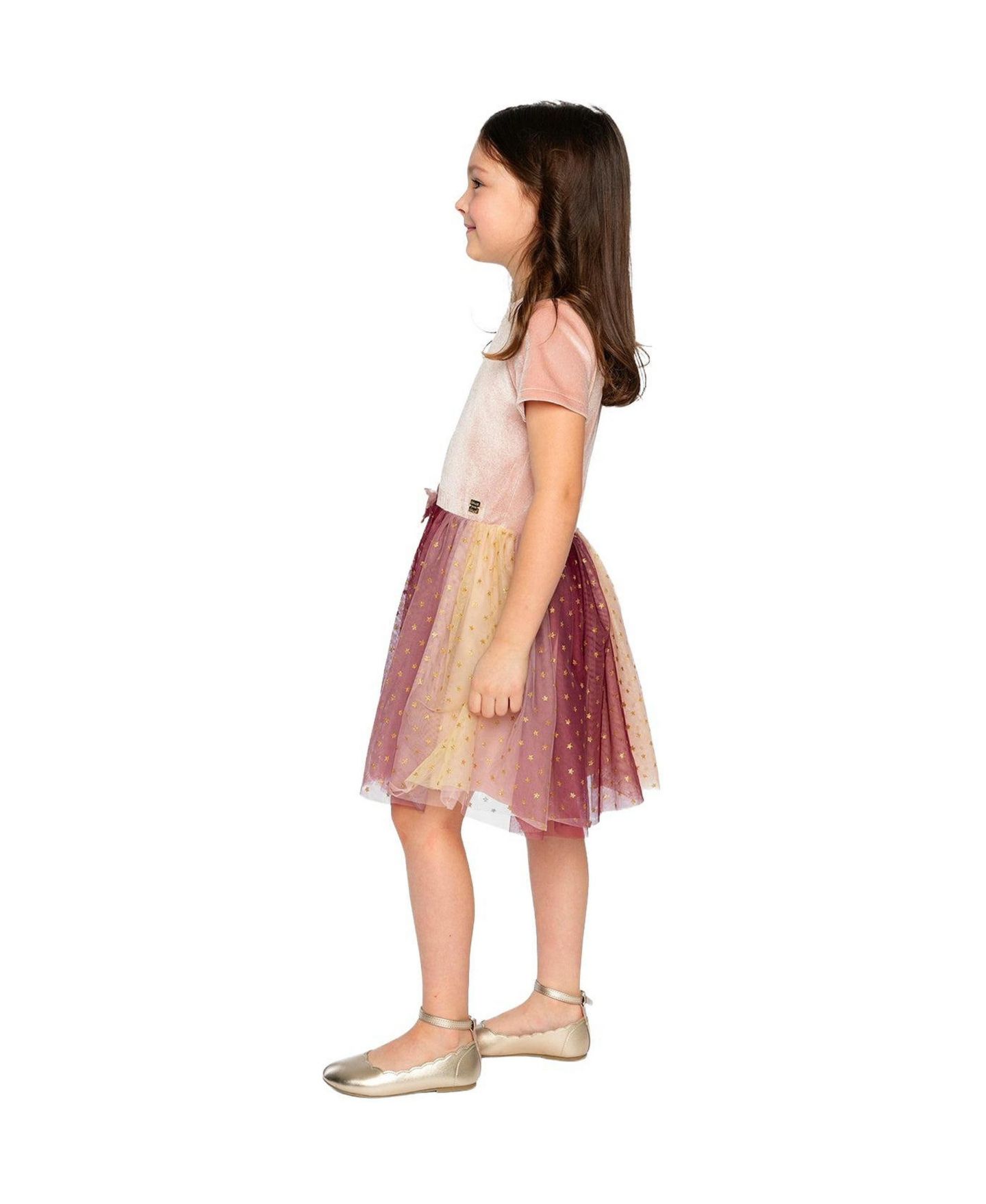 Платья Deux par Deux Bi-Material Dress with Gradient Print Skirt для девочек, цвет: Розовый — фото 5