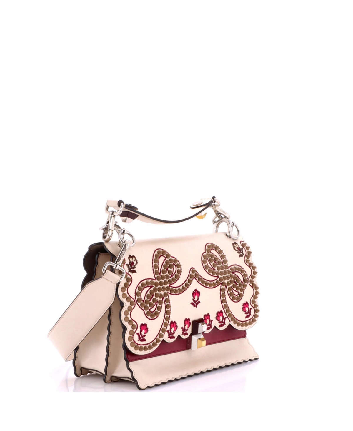 Pre-Owned Fendi Medium Kan I Bag Embroidered Studded Leather