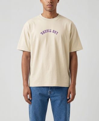 Men's Cream LSU Tigers Upside Down Embroidered Vintage Heavyweight T-Shirt