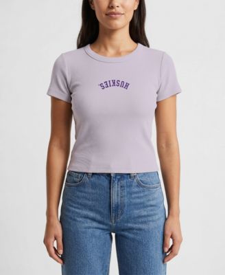Women's Purple Washington Huskies Upside Down Embroidery Ribbed Cropped T-Shirt