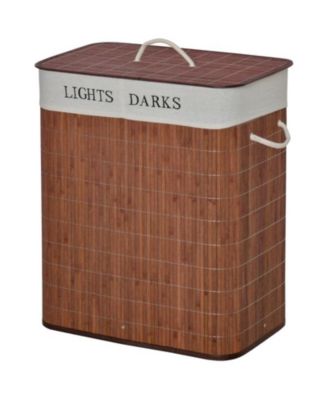 Divided Bamboo Laundry Hamper with Lid - 2-Section Foldable Clothes Basket