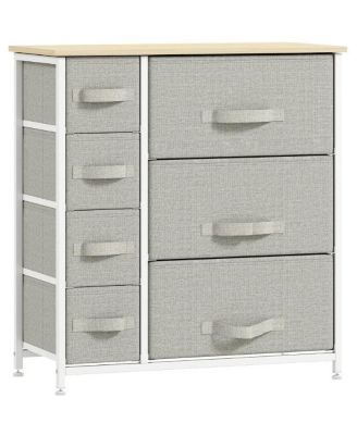 4 Drawer Fabric Dresser Mid Height Storage Tower with Wood Top
