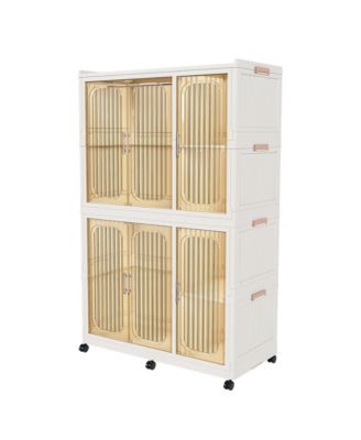 Portable Wardrobe  Cube Foldable Storage Cabinet with Casters and Rods