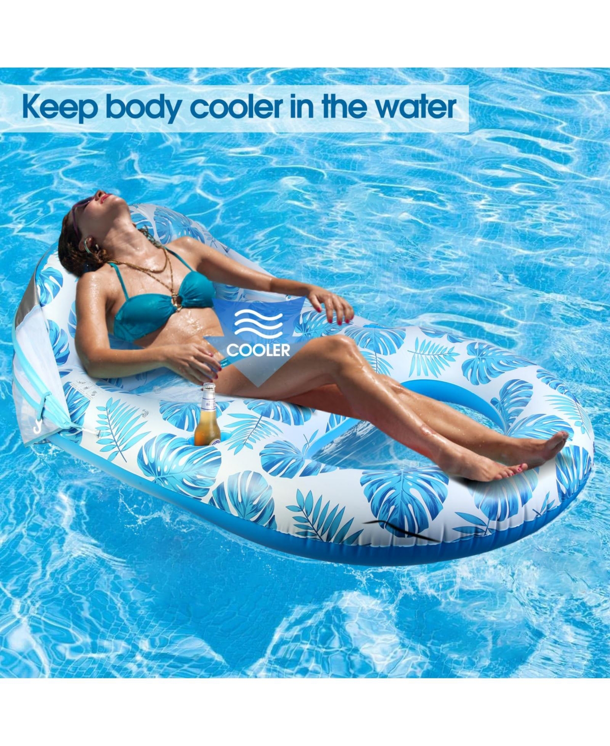 Aofar Pool Lounge Float UPF50 Plus Inflatable Lounger Cup Holder Footrest