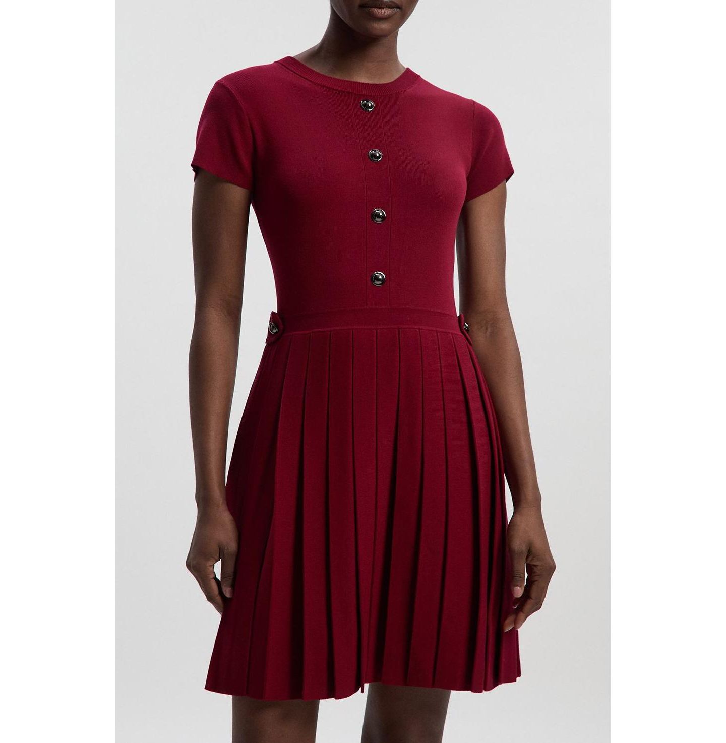 Женское платье Karen Millen Viscose Tab Pleated Knit Mini, цвет: Бордовый — фото 5