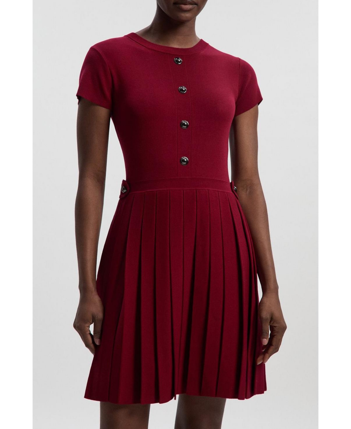 Karen Millen Women's Viscose Tab Pleated Knit Mini Dress