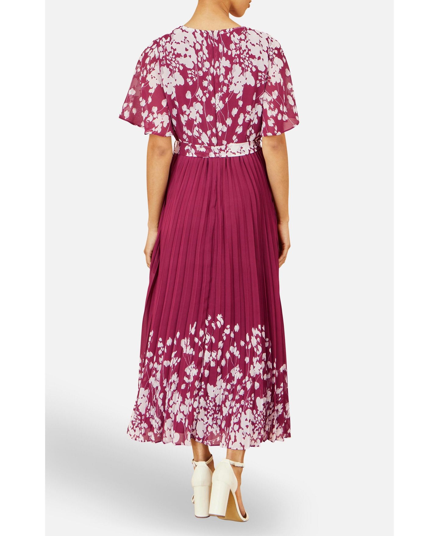 Женское платье Yumi Short Sleeve Pleated Midi, цвет: Бордовый — фото 7