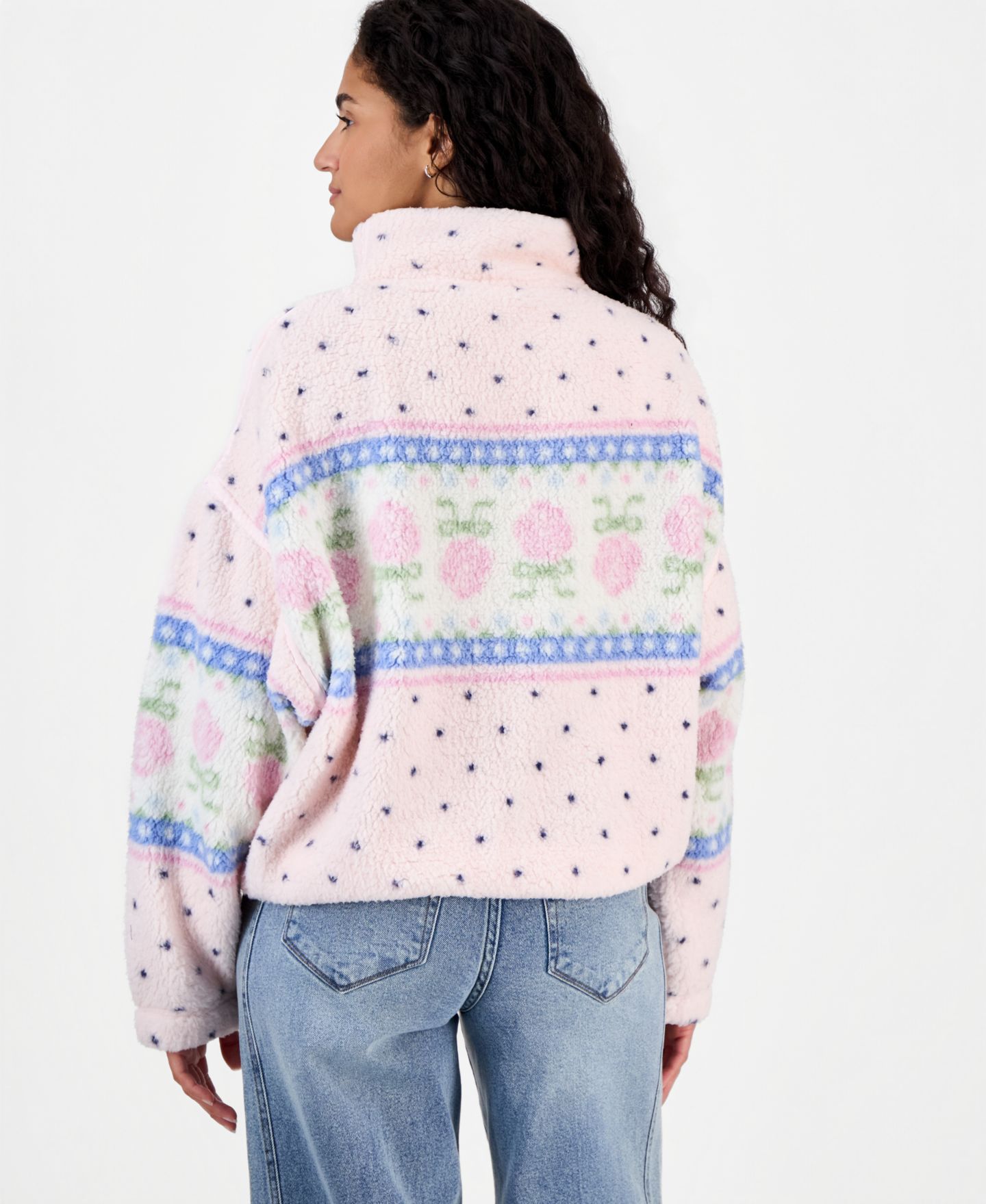 Женская куртка Hippie Rose Printed Sherpa Zip Up Fairisle, цвет: Розовый — фото 3