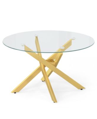 Clear Round Coffee Table with Tempered Glass Top for Modern Living Room