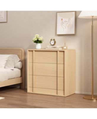 Nightstand with 3 Drawers for Bedroom, Modern Bedside Table with Vertical Handle, Wooden Storage Cabinet Side Table for Living Room Dorm