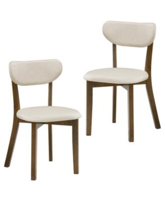 Mid-Back Dining Chair Set of 2 with Upholstered Seat and Wood Frame