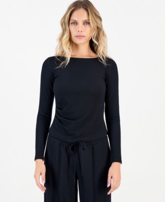 Petite Rib-Knit Asymmetric Top
