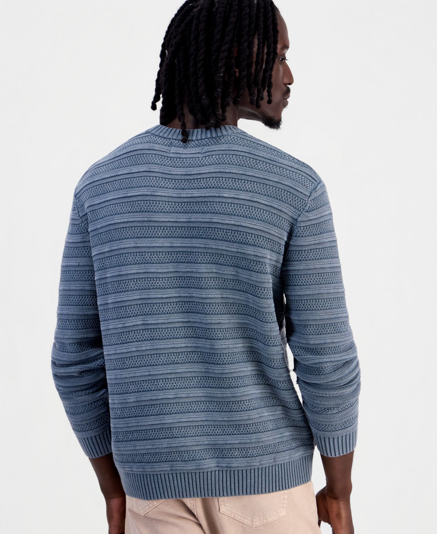 Мужской свитер Sun + Stone Acid-Washed Textured Stripe Long-Sleeve Sweater, цвет: Tidebound — фото 4