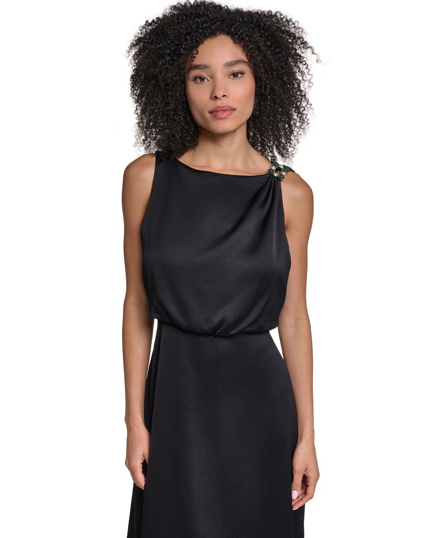 Женское платье KARL LAGERFELD PARIS Satin Sleeveless Midi, цвет: Чёрный — фото 3