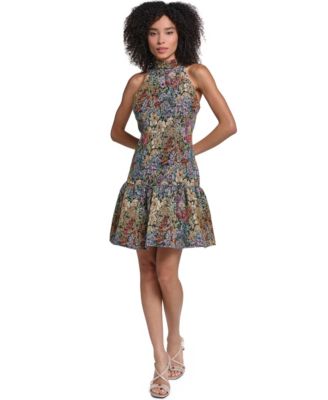 Women's Floral-Tapestry Drop-Waist Halter Dress