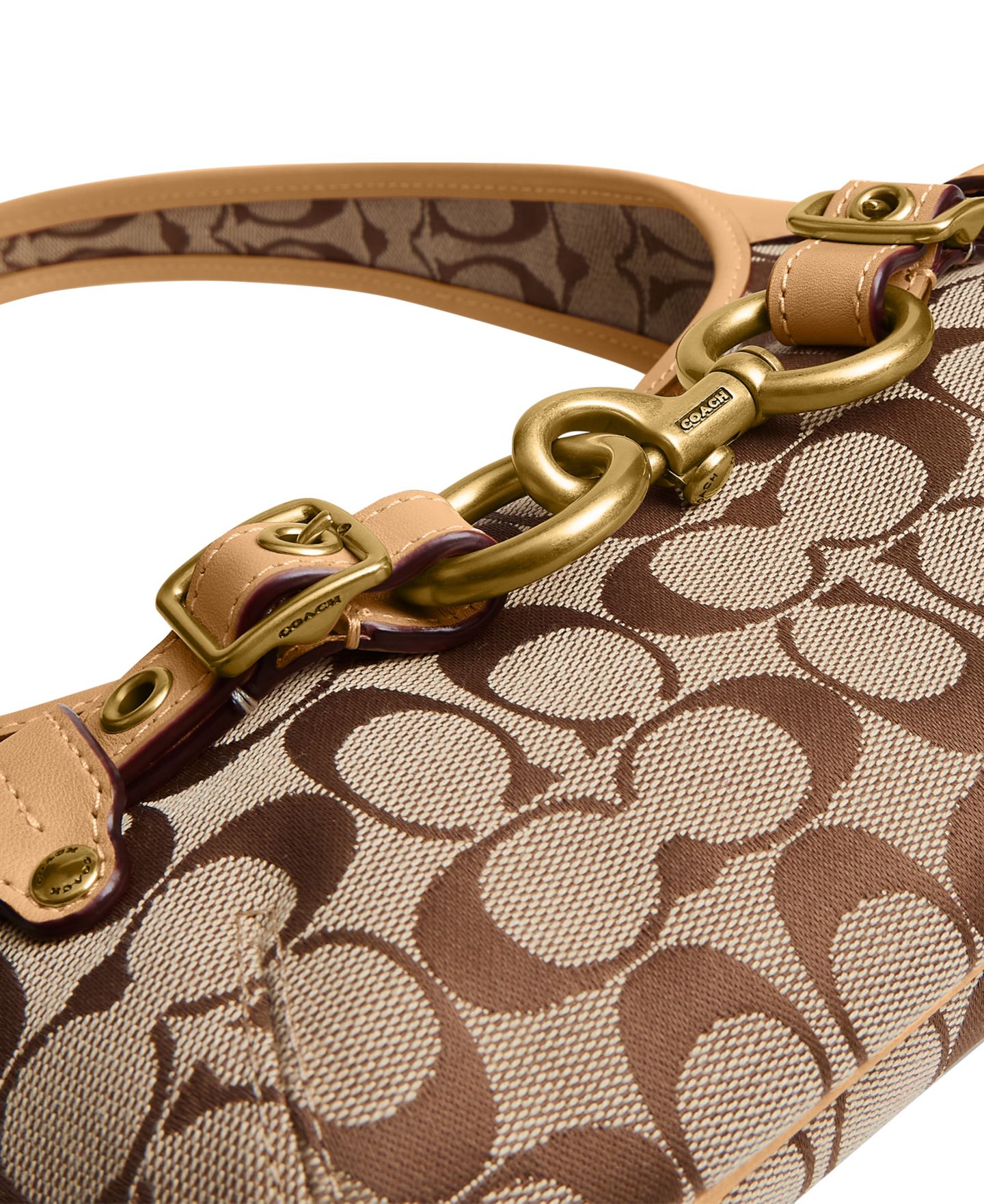 Женская сумка COACH Belted Ergo Small Signature Jacquard Shoulder 26, цвет: Латунный / Хаки персиковый — фото 8