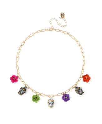 Faux-Stone Sugar Skull Bib Necklace