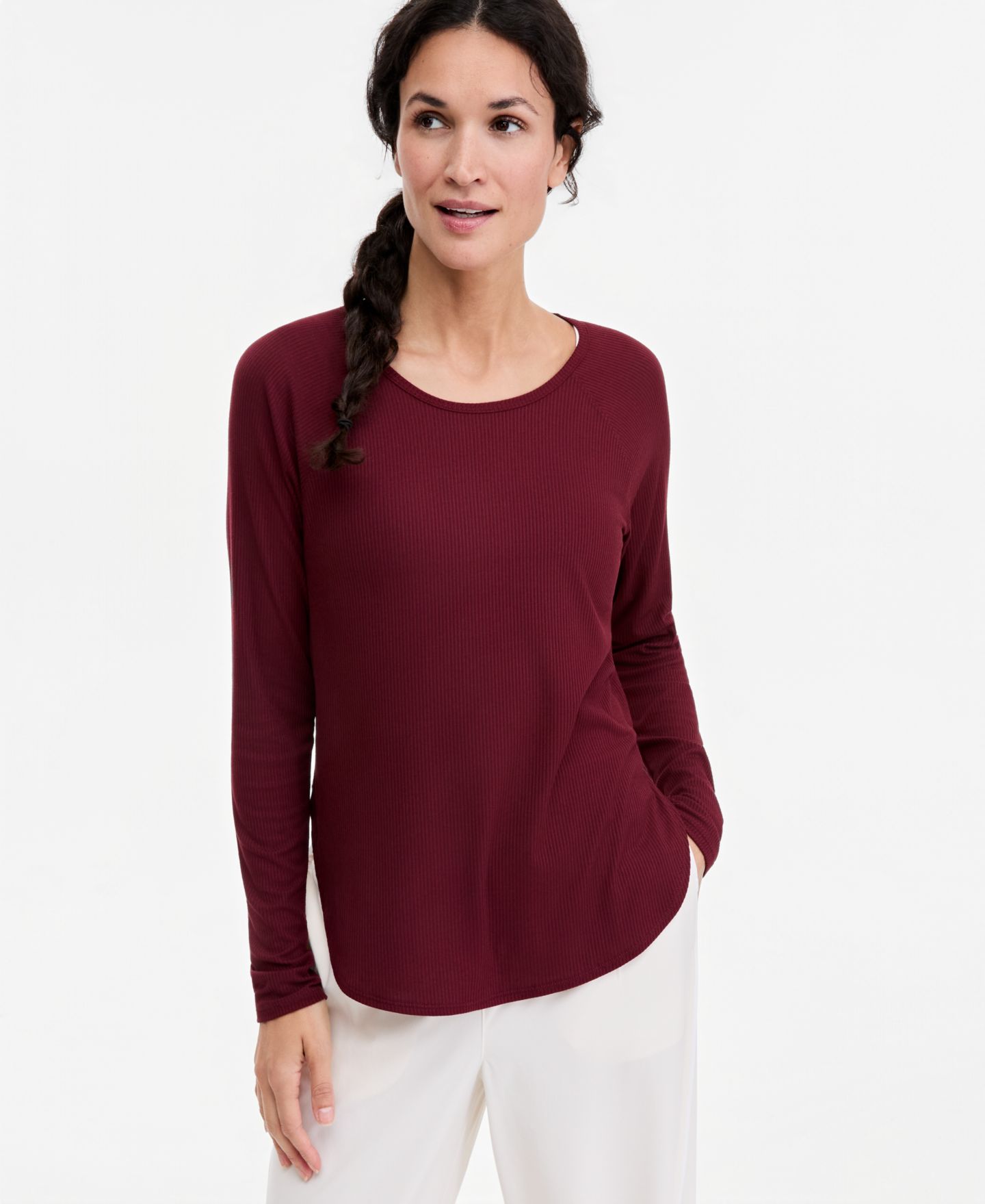 Женская футболка ID Ideology Ribbed Crewneck Long-Sleeve T-Shirt, цвет: Тёмный ржавый — фото 1