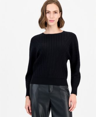 Women's Dolman-Sleeve Angled-Rib Crewneck Pullover