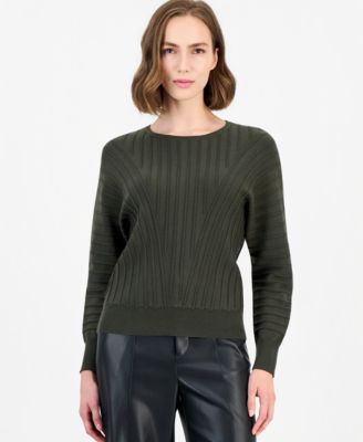 Women's Dolman-Sleeve Angled-Rib Crewneck Pullover